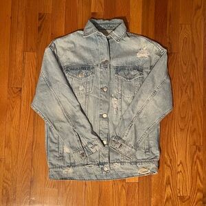 Zara Denim Jean Jacket Distressed Women's Small Light Wash Blue 100% Cotton